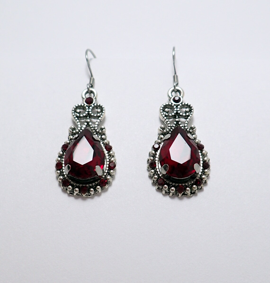 Dark Ruby Red/garnet Filigree Flapper 1920's Style Antique Silver ...