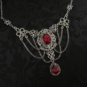 Dark Ruby Red/garnet Gothic Antique Silver Filigree Victorian Wedding ...