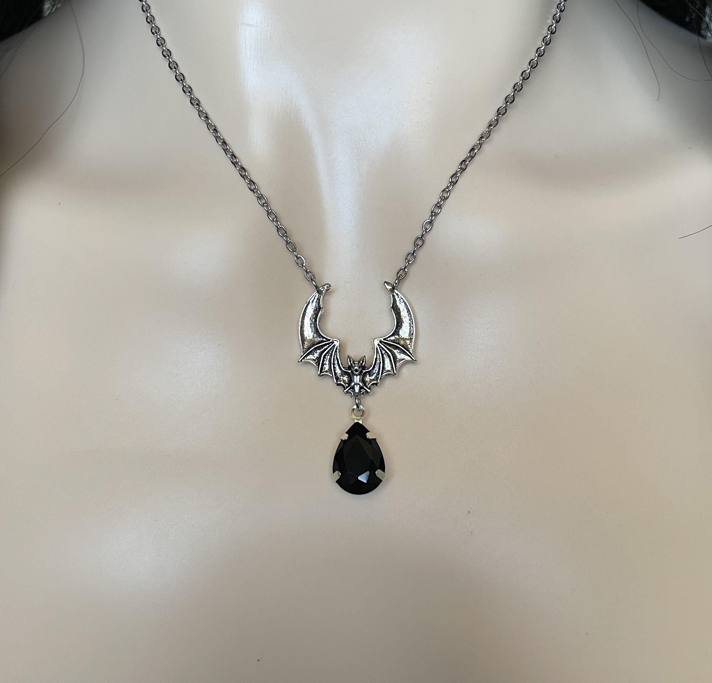 Jet Black Onyx Vampire Queen Crescent Moon Goddess Bat Gothic Goth ...