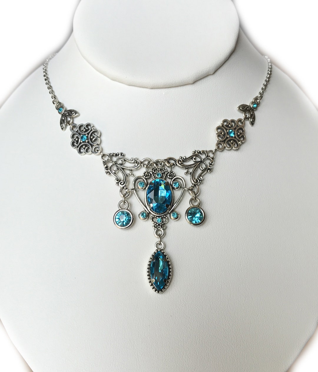 Aqua/aquamarine Filigree Antique Silver Victorian Necklace Choker ...