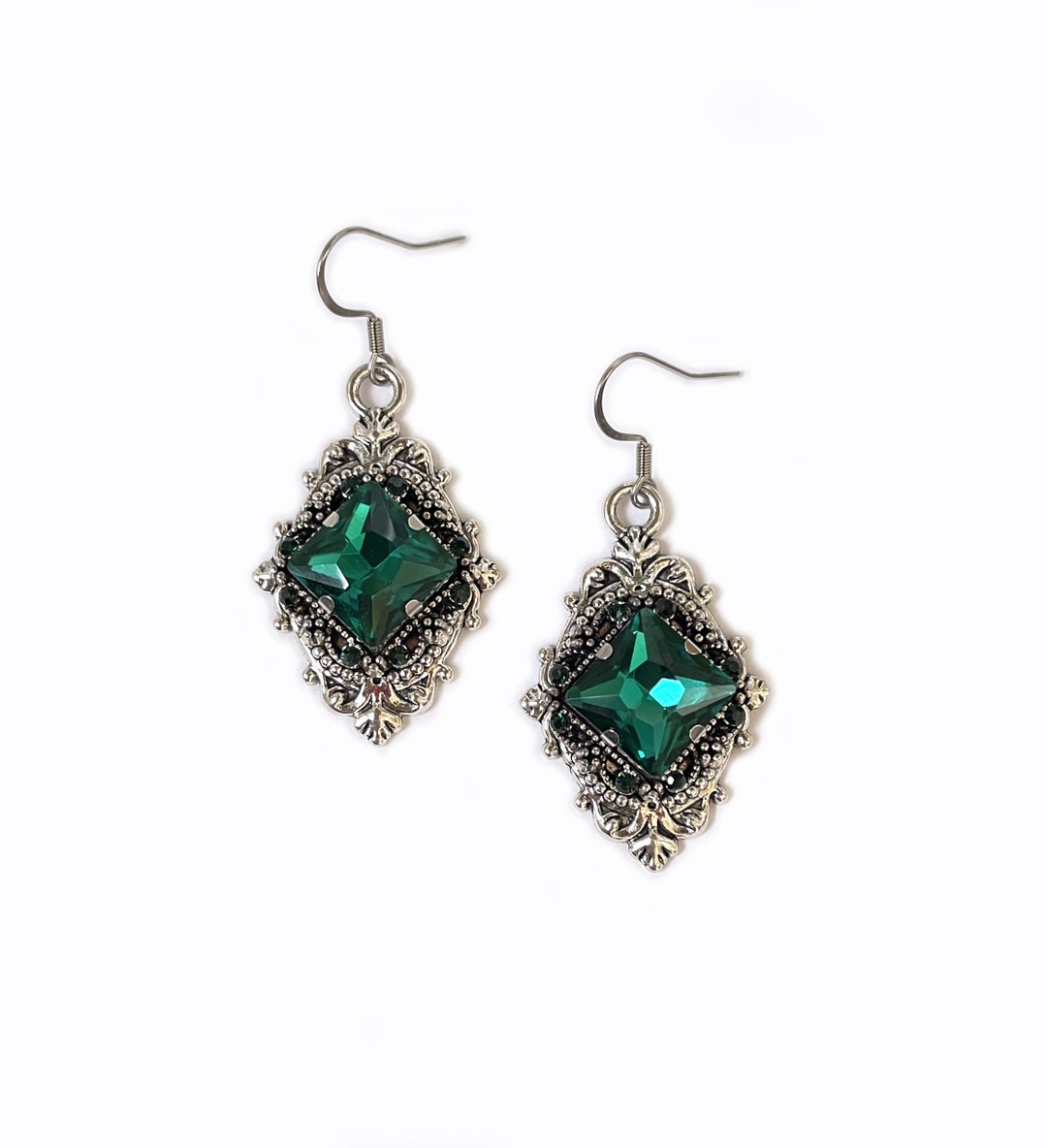 Boucles doreilles en argent antique style années 1920 en filigrane vert ...