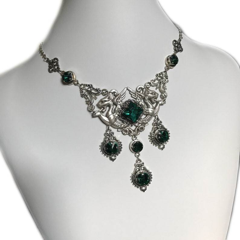 Emerald Green Antique Silver Gothic Gargoyle Griffon Gryphon - Etsy