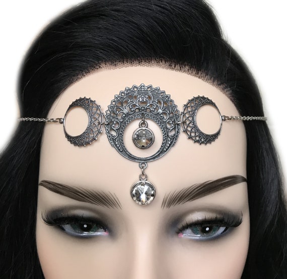 Silver Crystal Moon Headpiece Silver Crescent Moon Glitter Headdress main image 4