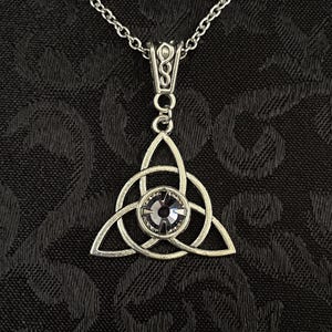 Amethyst Purple Engagement Irish Celtic Trinity Knot Triquetra Antiqued Silver Unity Pagan Triple Goddess Knotwork Necklace Choker Pendant