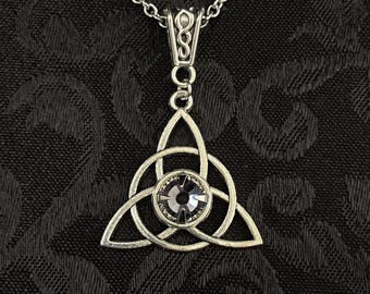 Amethyst Purple Engagement Irish Celtic Trinity Knot Triquetra Antiqued Silver Unity Pagan Triple Goddess Knotwork Necklace Choker Pendant