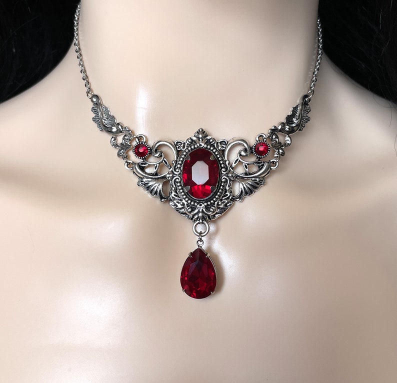 Dark Ruby Red/garnet Gothic Antique Silver Filigree Victorian - Etsy