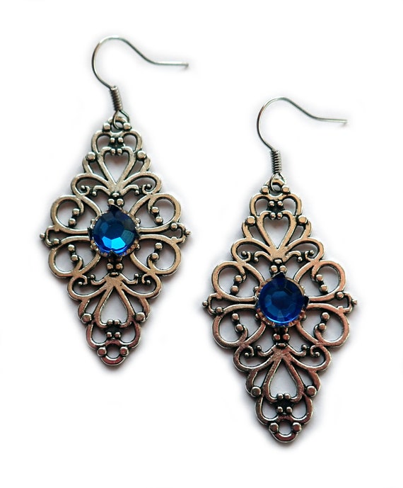 Gothic Victorian Renaissance Medieval Steampunk Filigree Earrings Goth Silver 