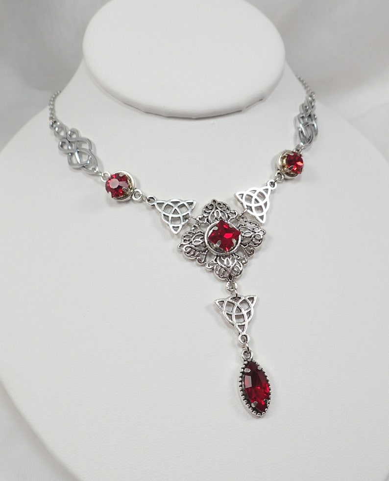 Ruby Red Celtic Irish Trinity Knot Antiqued Silver Necklace - Etsy
