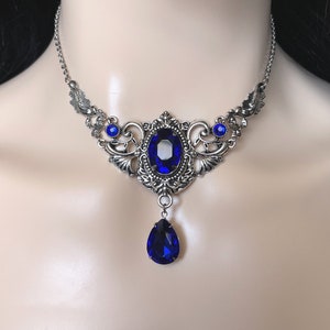 Dark Sapphire Blue Gothic Antique Silver Filigree Victorian Wedding ...