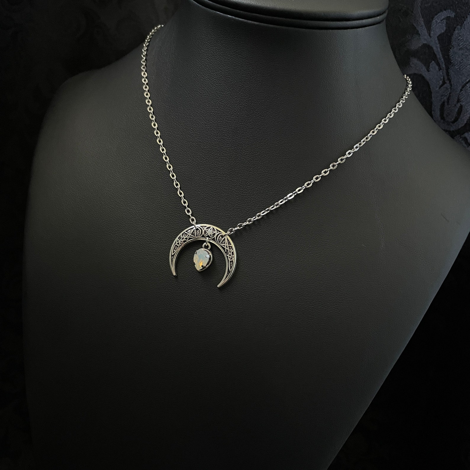 White Opal Crescent Triple Moon Goddess Priestess Celtic Pentacle ...