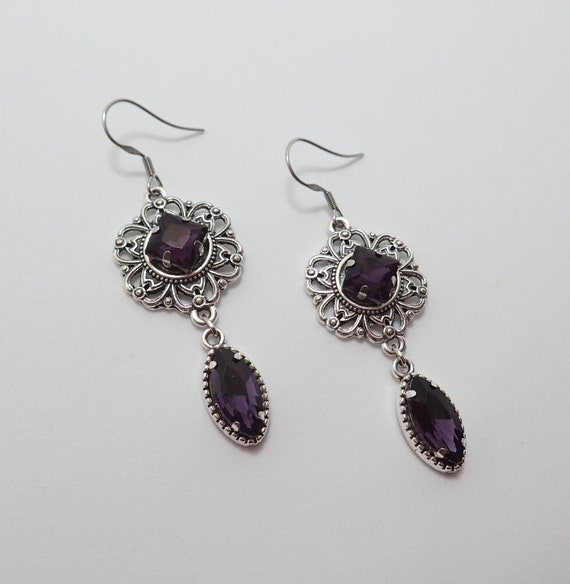 Dark Amethyst Purple Gothic Victorian Filigree Earrings | Etsy