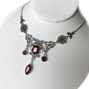 Dark Ruby Red/garnet Filigree Antique Silver Victorian Necklace Choker ...