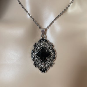 Jet Black Onyx Filigree Flapper 1920's Style Antique Silver Victorian ...