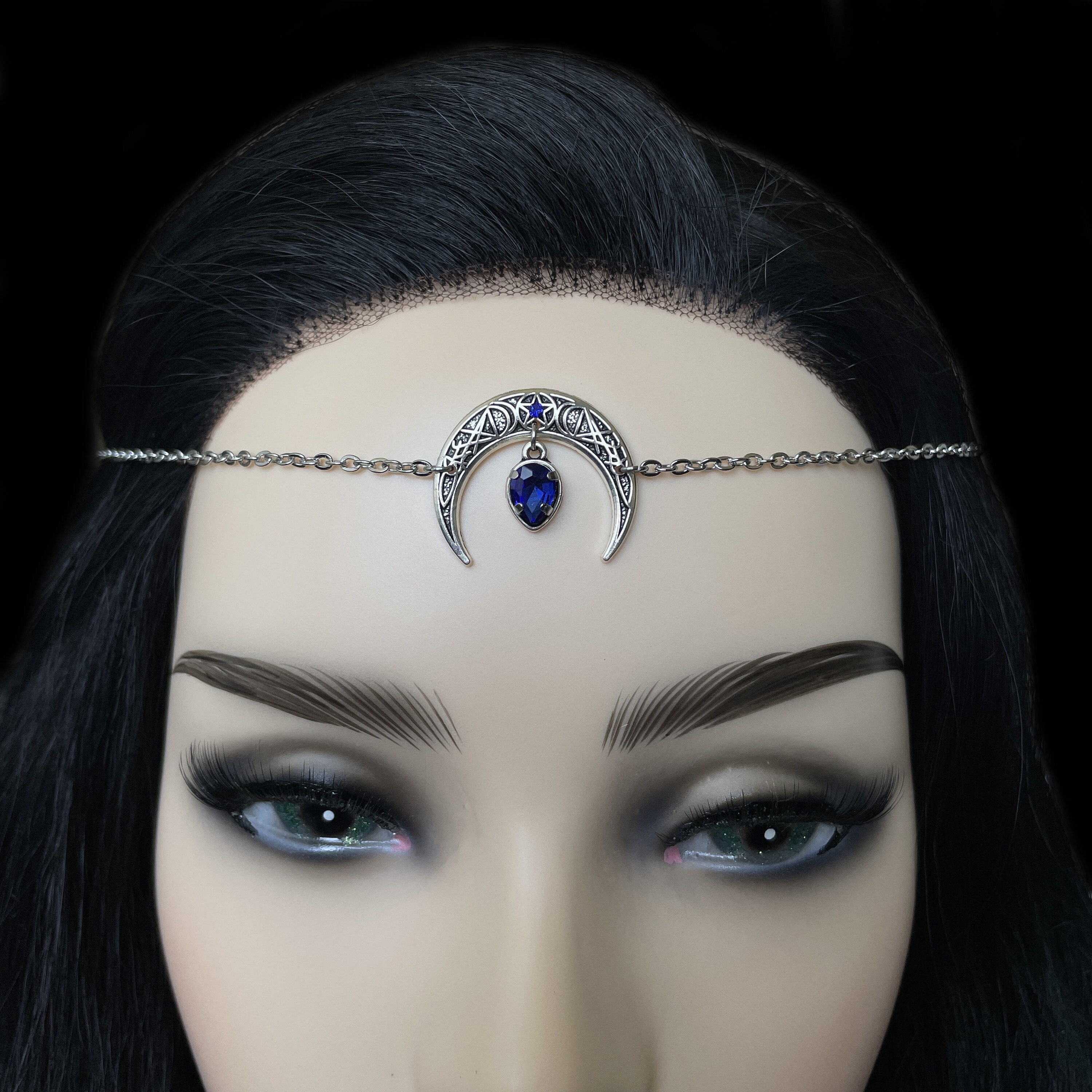 Celtic pentagram Headpiece pagan wicca Halloween costume jewelry pentagram Sterling Silver Celtic Pagan Pentacle Pentagram Pendant for  main image 2