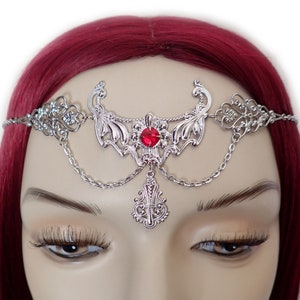 Bright Ruby Red Elven Elf Elvish Celtic Goddess Headpiece Headdress Circlet Crown Tiara Headband Gothic Fairy Queen Bridal Princess Wedding