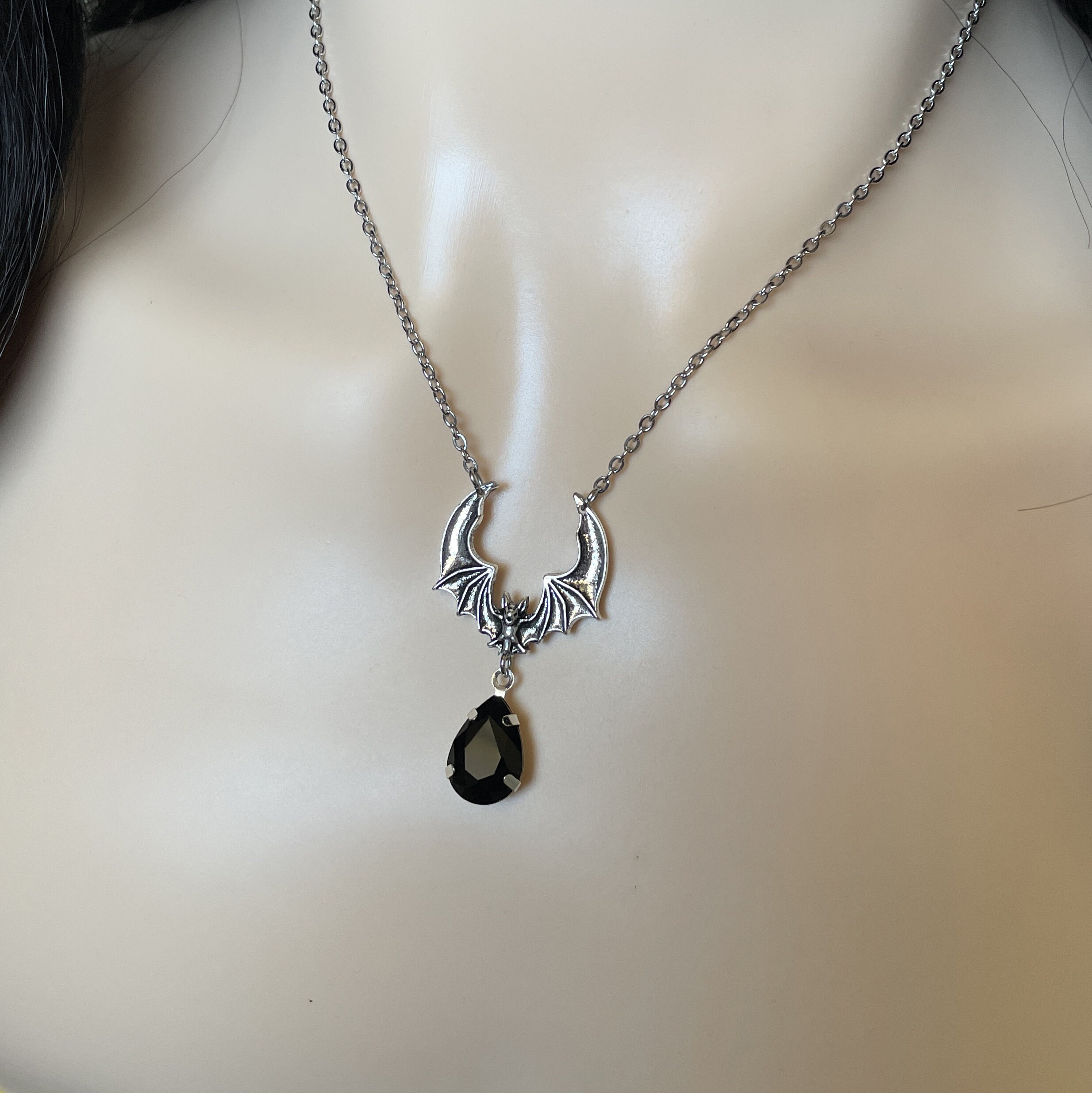 Jet Black Onyx Vampire Queen Crescent Moon Goddess Bat Gothic Goth ...