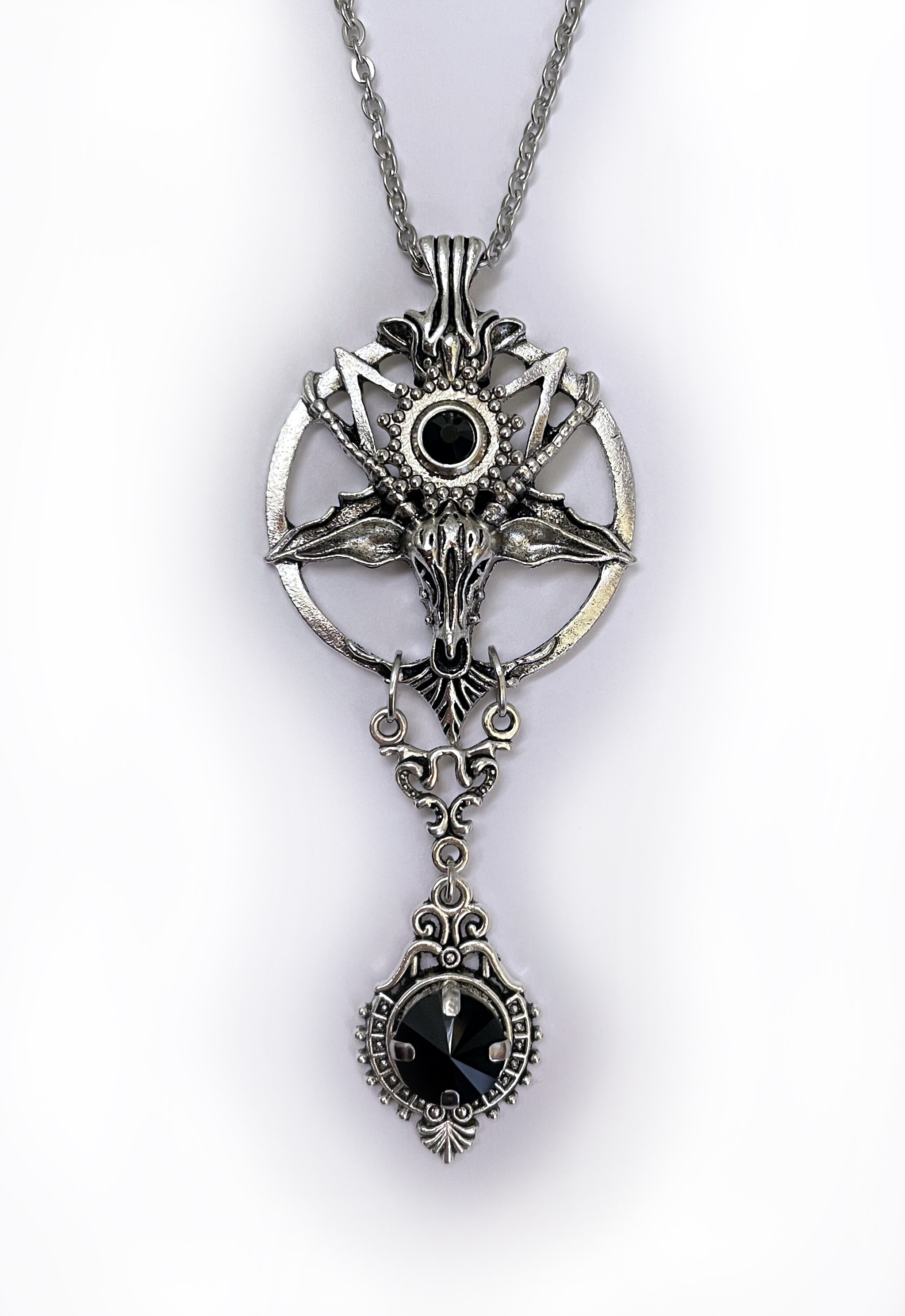 Jet Black Antique Silver Gothic Filigree Baphomet Sigil Pagan | Etsy