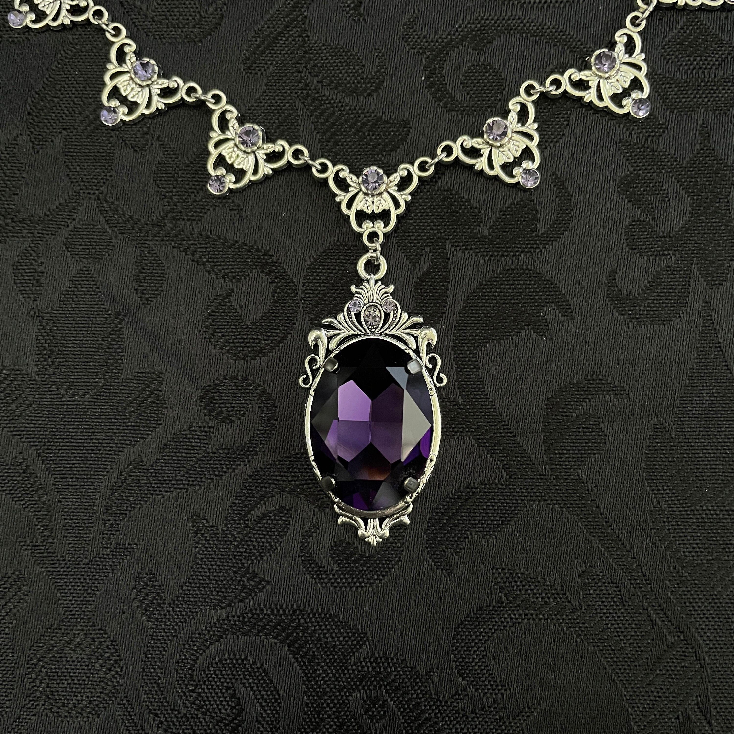amethyst様 Dark Amethyst Purple Gothic Antique Silver Filigree