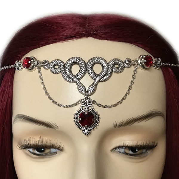 Dark Ruby Red/Garnet Gothic Medusa Greek Mythology Snake Serpent Gorgon Antique Slytherin Headpiece Headdress Circlet Crown Tiara Headband