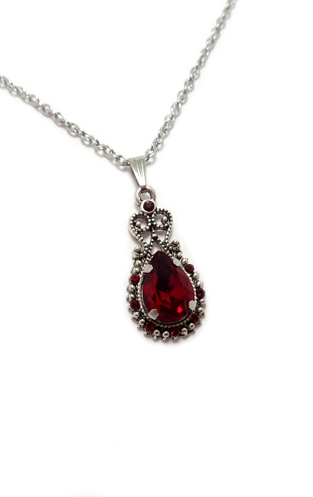 Dark Ruby Red/garnet Filigree Flapper 1920's Style Antique Silver ...