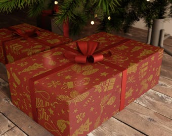 Hojas de papel para envolver regalos con diseño navideño / Papel de regalo navideño