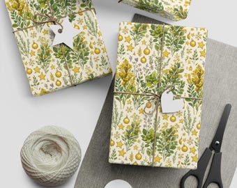 Gulgrönt botaniskt mönster presentpapper