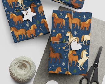 Horse Pattern Wrapping Paper Sheet | Navy Equestrian Gift Wrap