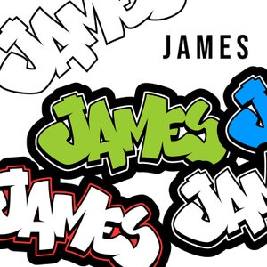 Nombre de graffiti JAMES, fuente de estilo de etiqueta de pared urbana de arte callejero, PNG digital, archivos vectoriales, cree regalos personalizados, calcomanías, impresiones, etiquetas