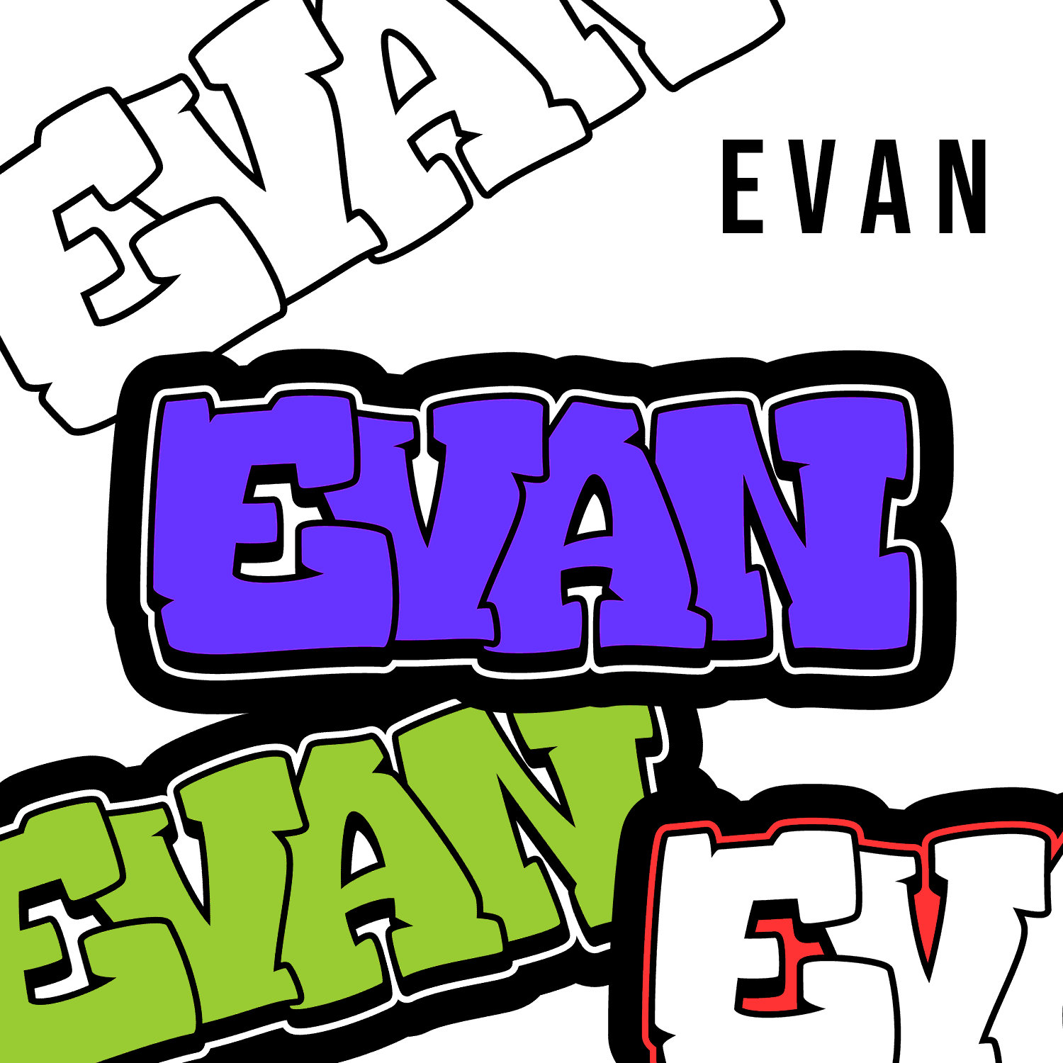 EVAN グラフィティ風 ステッカー EVAN Graffiti Name, Street Art Urban Wall Tag Style Font, Digital