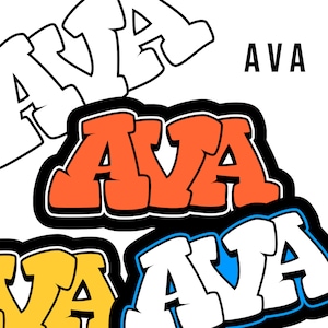 Nombre de graffiti AVA, fuente de estilo de etiqueta de pared urbana de arte callejero, PNG digital, archivos vectoriales, cree regalos personalizados, calcomanías, impresiones, etiquetas, corte
