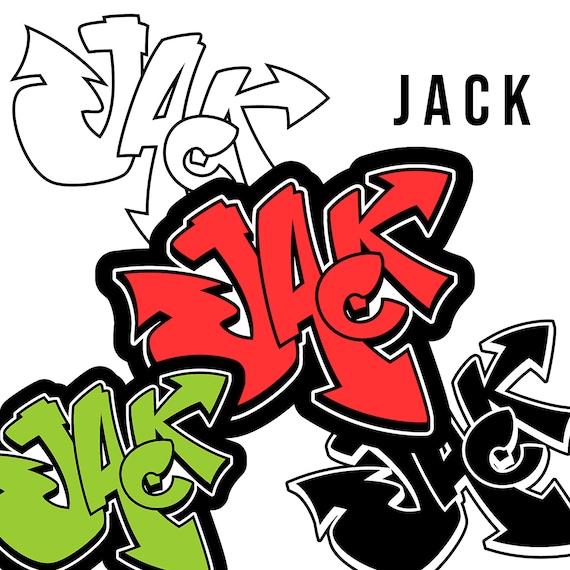 JACK Graffiti Name, Street Art Urban Wall Tag Style Font, Digital