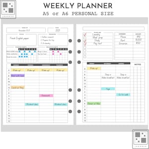 A5 Weekly Planner Insert A6 Personal Size Weekly Planner Insert for 6 ring binders 40 sheets 80 pages