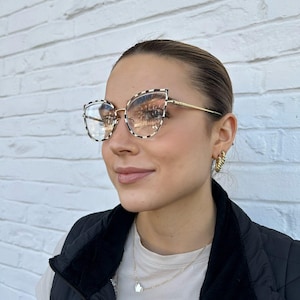 Eye Glasses Oversized Frames Thin Cat Eyeglasses Handcrafted for Women Blue Light Optical Gold Eyewear Minimalist Glasses by Jadorsh • T