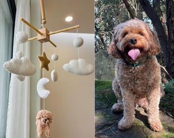 Custom Baby Mobile, Custom Crochet Dog, Baby Cot Mobile, Neutral Baby Mobile, New Grandparent Gift, New Baby Gift, First Christmas Baby
