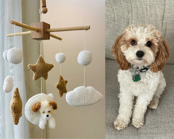 Custom Baby Mobile, Custom Crochet Dog, Neutral Nursery Mobile, Baby Crib Mobile, Nursery Worker Gift, New Baby Gift, Custom Portrait Dog