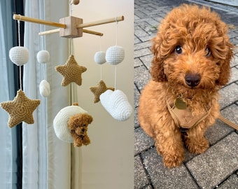 Aangepaste baby mobiel, aangepaste gehaakte hond, neutrale baby mobiel, wieg mobiel, puppy mobiel, cadeaus voor kinderkamer, babyshower cadeau, hondenliefhebber geschenken