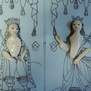 Hand Sculpted King & Queen SET for Door'd Mirror Frame Stumpwork Embroidery image 1