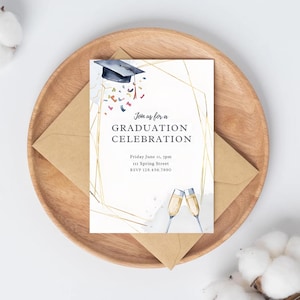 Graduation Party Invitation Template | Elegant Grad Celebration Invite | Editable Champagne Graduation Announcement | Class of 2025