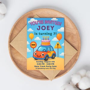 Race Car Birthday Invitation: Editable Canva Template (Digital Download 5x7&quot; )