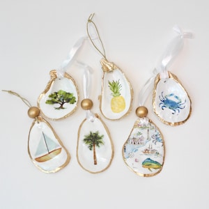 Charleston Inspired Oyster Shell Christmas Ornaments - Gifts, Housewarming, Coastal Decor