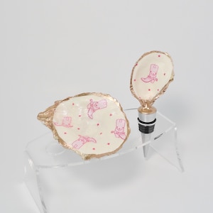 Pink Western/Cowboy Boots Oyster Ring Holder/Dish, Wine Topper, Magnets - Weddings, Bachelorettes, Gifts, Hostess Gifts, Beach Themed Decor
