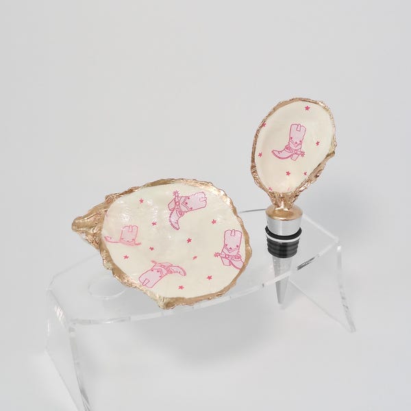 Pink Western/Cowboy Boots Oyster Ring Holder/Dish, Wine Topper, Magnets - Weddings, Bachelorettes, Gifts, Hostess Gifts, Beach Themed Decor