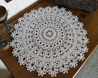 Textured cotton crochet doily, milky color, 18''(45cm), original, table decoration, lace table centerpiece, home decor, gift idea