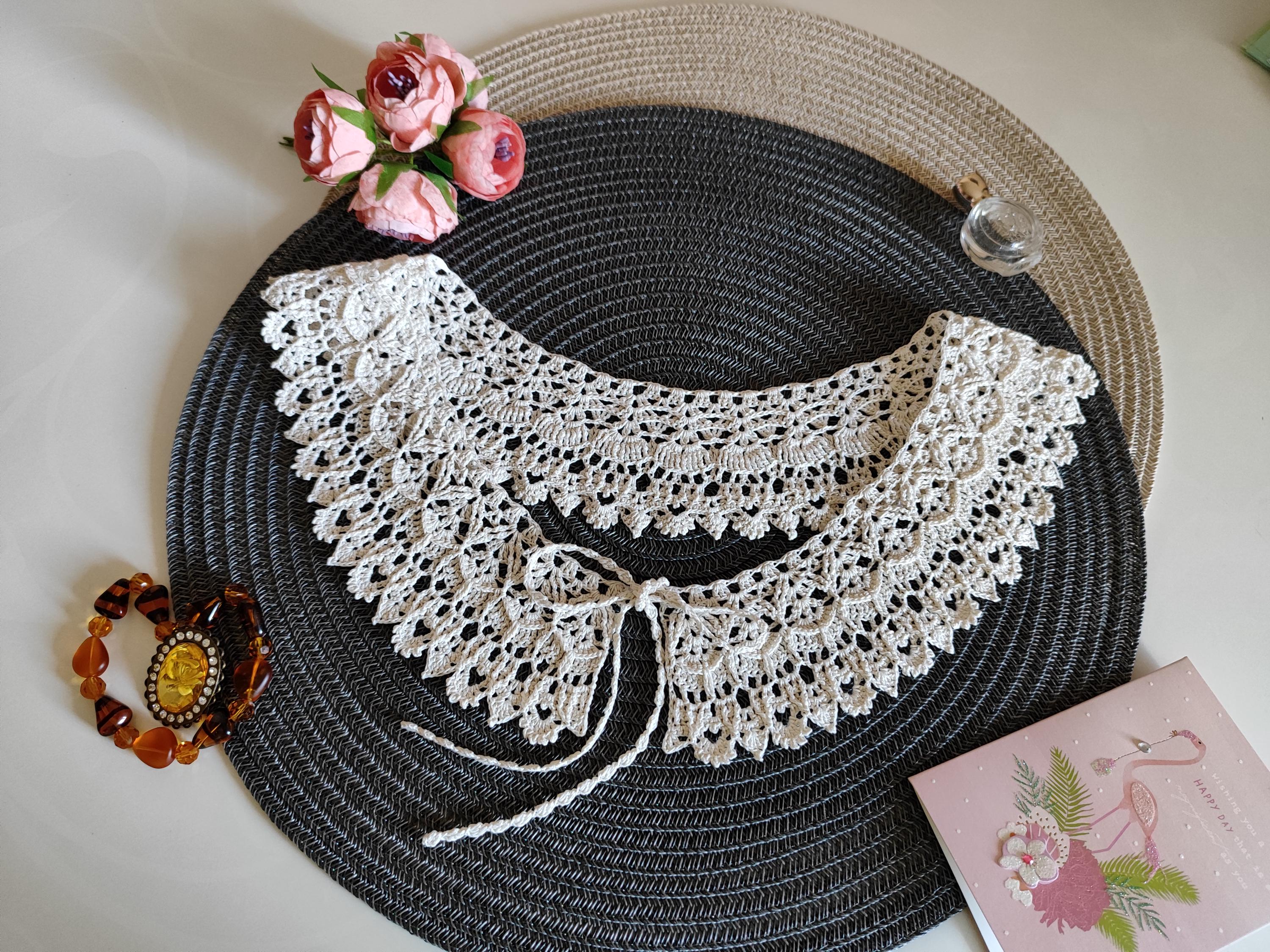 Vintage Hand Crocheted Collars Handmade Black White Cream Detachable Cottagecore Detachable Crochet Lace Collar: Vintage Inspired Cottagecore  main image 2
