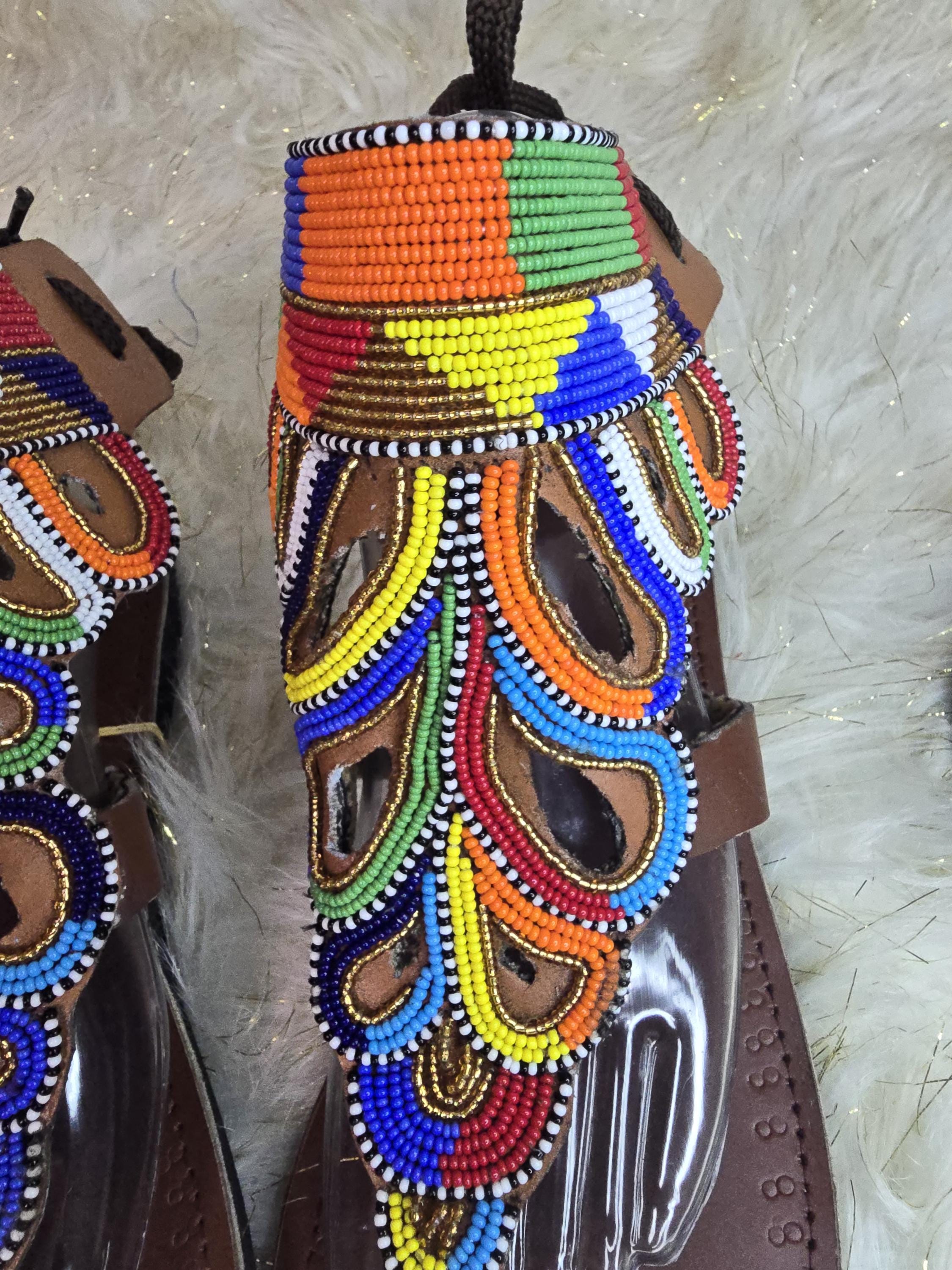 Beautiful Unisex Maasai Leather Sandals. Size 10.5 or 41decorated with beads. $_57.JPG?set_id=880000500F main image 4