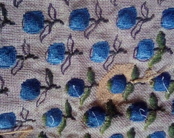 Vintage Pre-Worked Floral Needlepoint Design on Large Unfinished Canvas-17\u201d x 18\u201d-Mid Century 1960/'s Yarn Art-Nice Wooden Lap or Table Frame