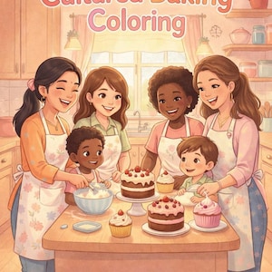 Cozy Baking Coloring Book | Diverse Family Kitchen Scenes (PDF Pattern)