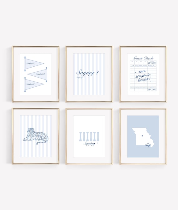CUSTOM set of 6 | College Wall Art decor, Custom college gift, Digital Download Print