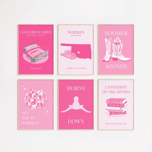 University of Oklahoma Pink Wall Art | Set of 6 College Wall Art