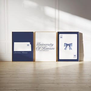 University of Kansas Navy Wall Art | Set of 3 College Wall Art